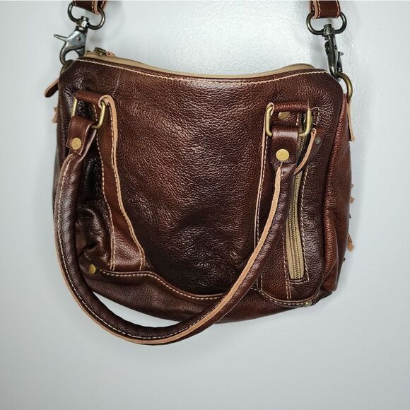 Myra Leather Crossbody Bag Shoulder Bag Tapestry Front Leather Back Purse Fringe - Picture 2 of 8